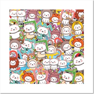 Kawaii Zodiac Cat Pattern Posters and Art